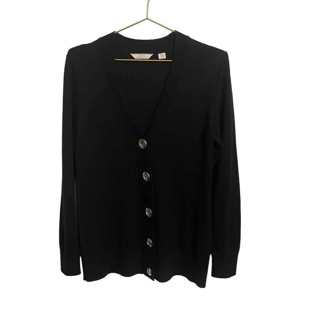 Lady Hathaway Navy V Neck Button Front Merino Wool Cardigan Large